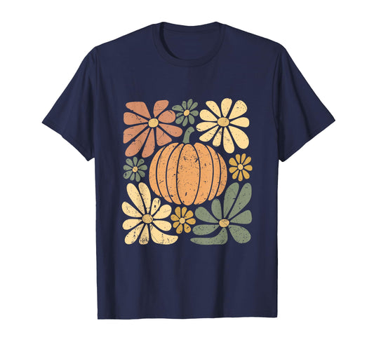 Retro Floral Boho Pumpkin Fall Cozy Autumn Halloween T-Shirt