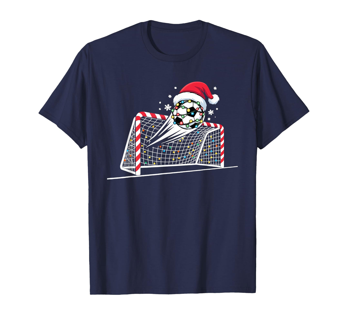 Christmas Soccer Goal Ball Lights Santa Xmas Kids Boys Men T-Shirt