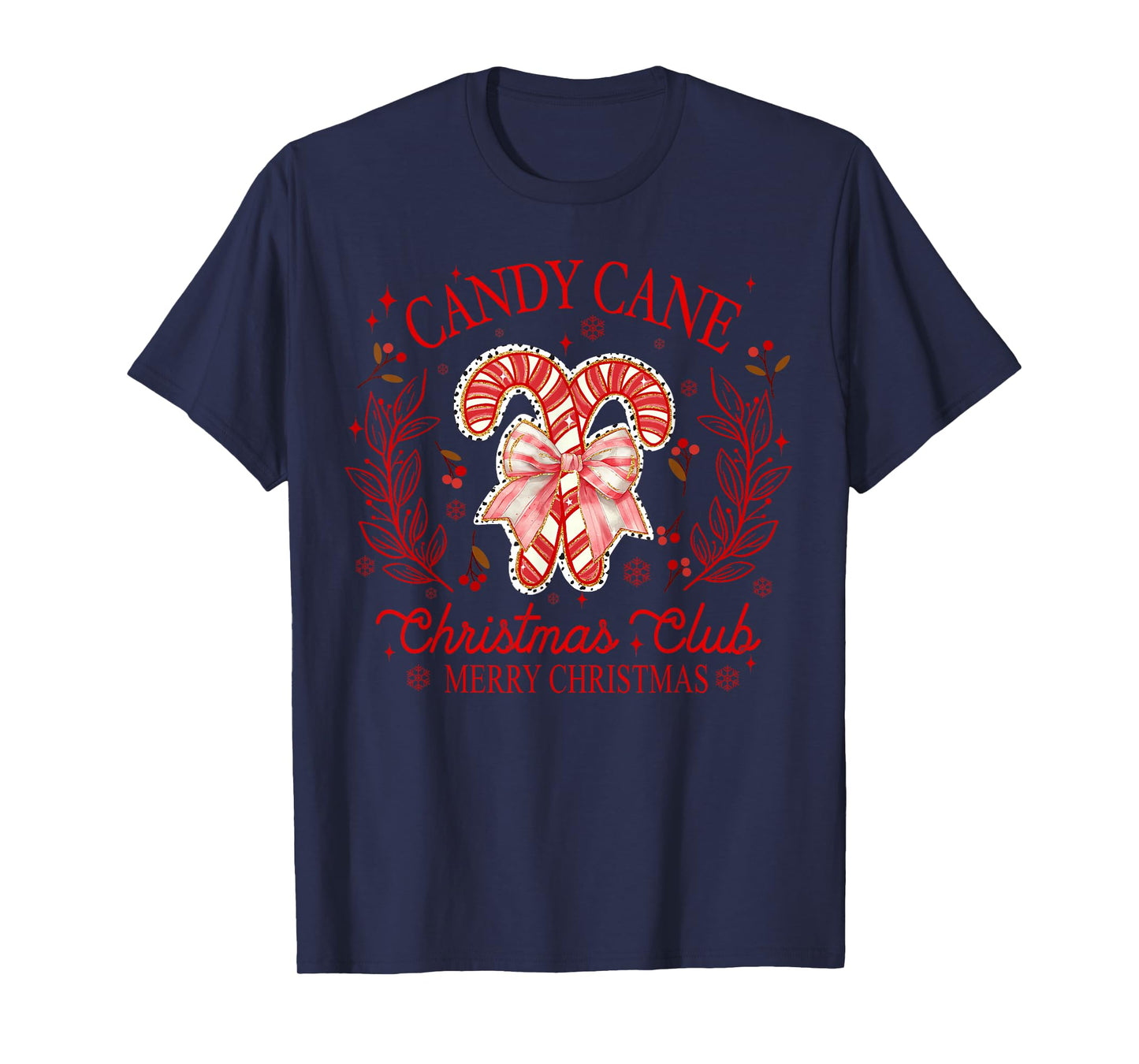 Women Coquette Bow Candy Cane Christmas Club Merry Christmas T-Shirt