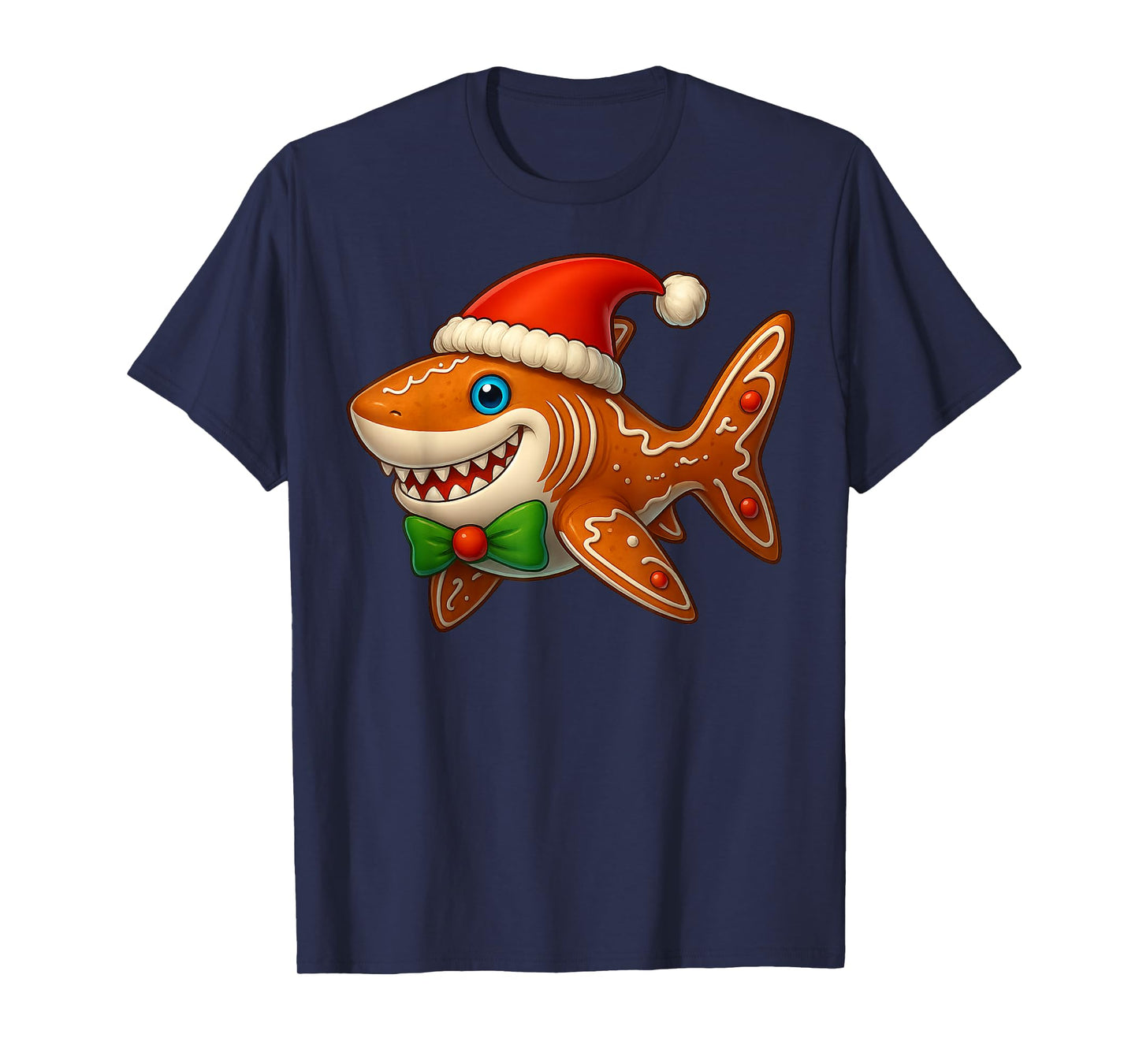 Funny Gingerbread Man Shark Christmas Womens Mens Gifts T-Shirt