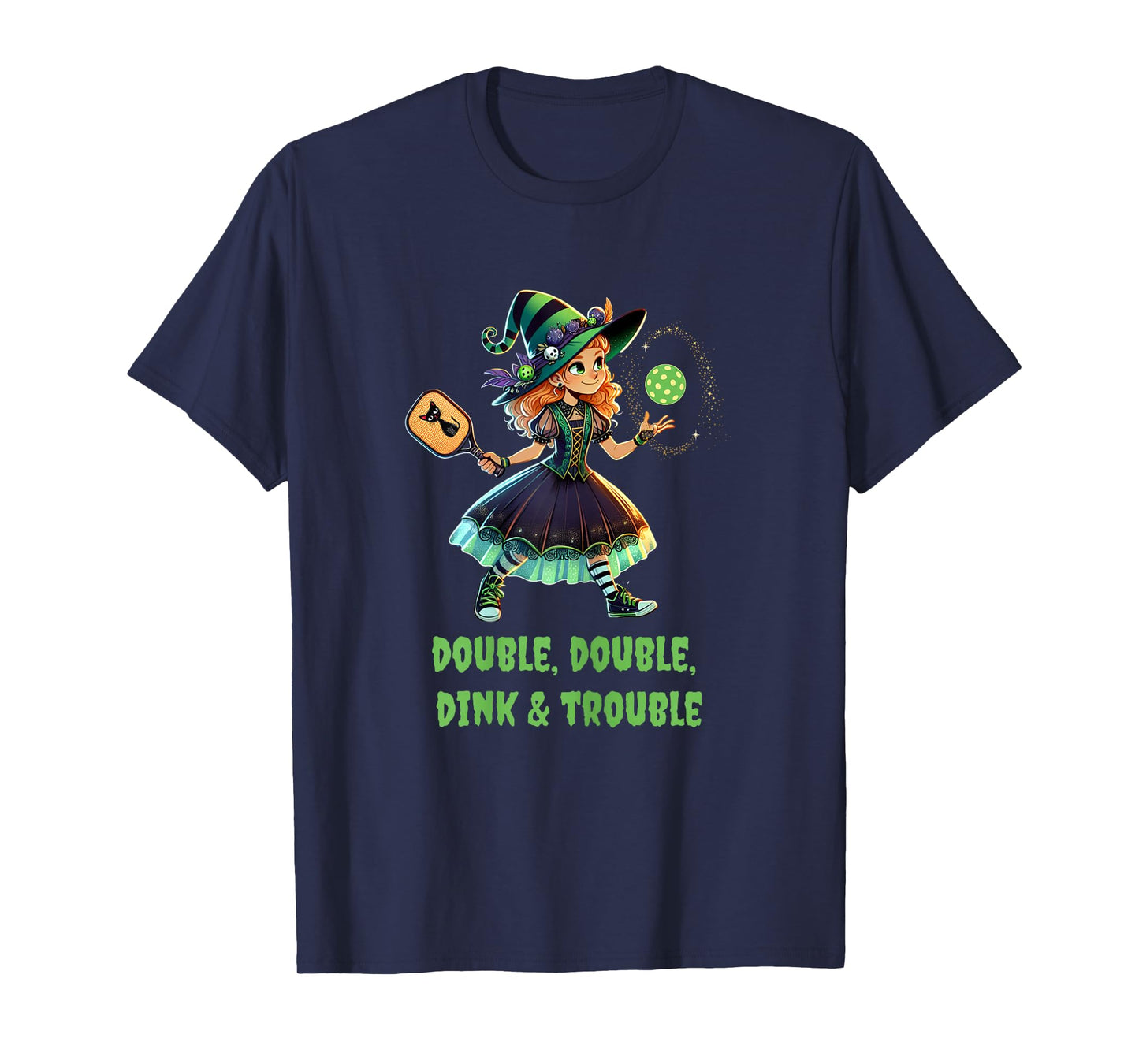 Double Double Dink Trouble Funny Witch Pickleball Halloween T-Shirt