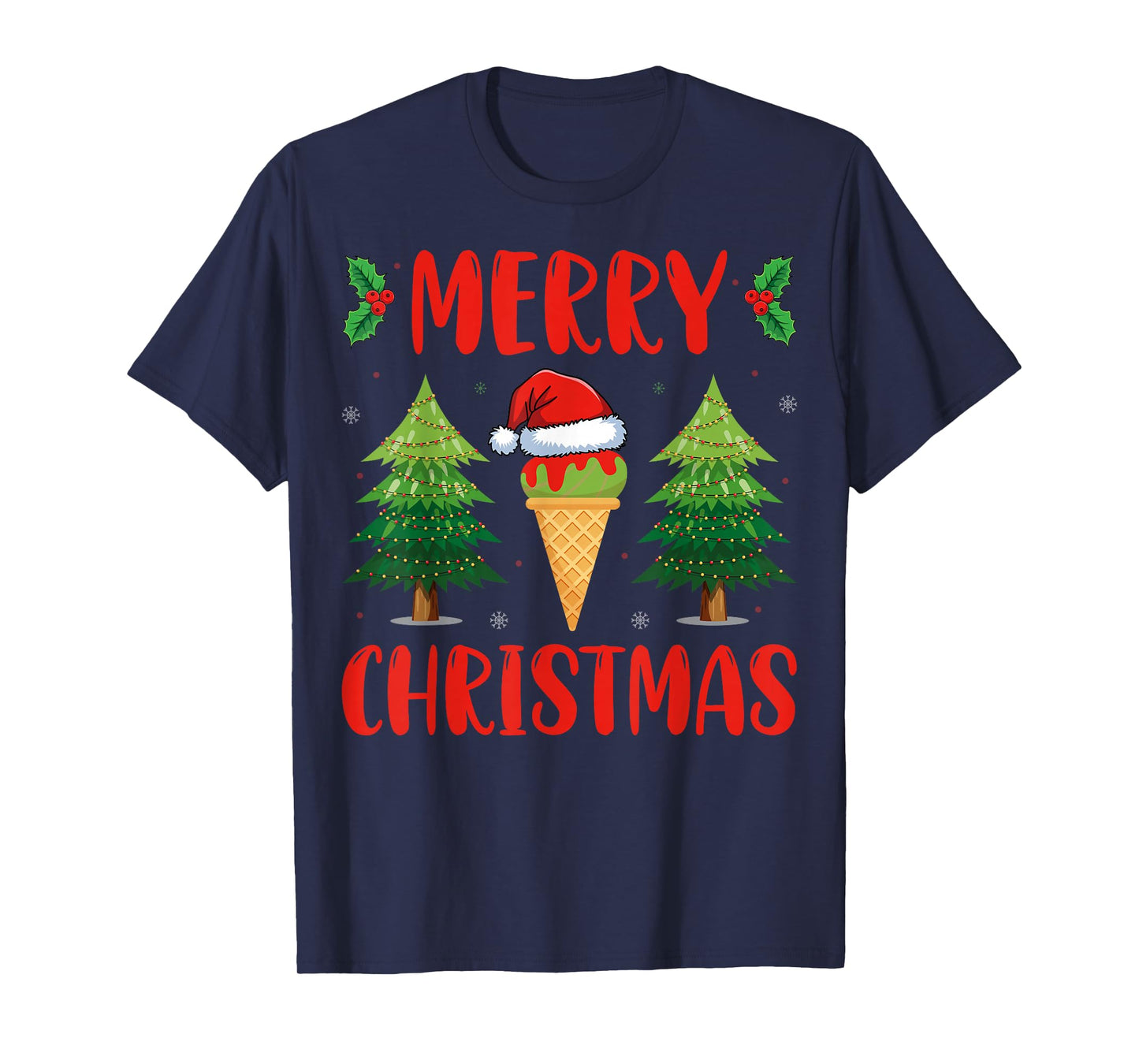 Merry Christmas Ice Cream Lover Xmas Day Santa Hat Gifts T-Shirt