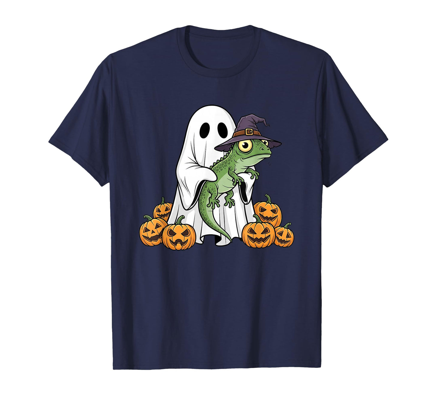 Funny Ghost Lizard Pumpkin Halloween Kids Mens Womens T-Shirt