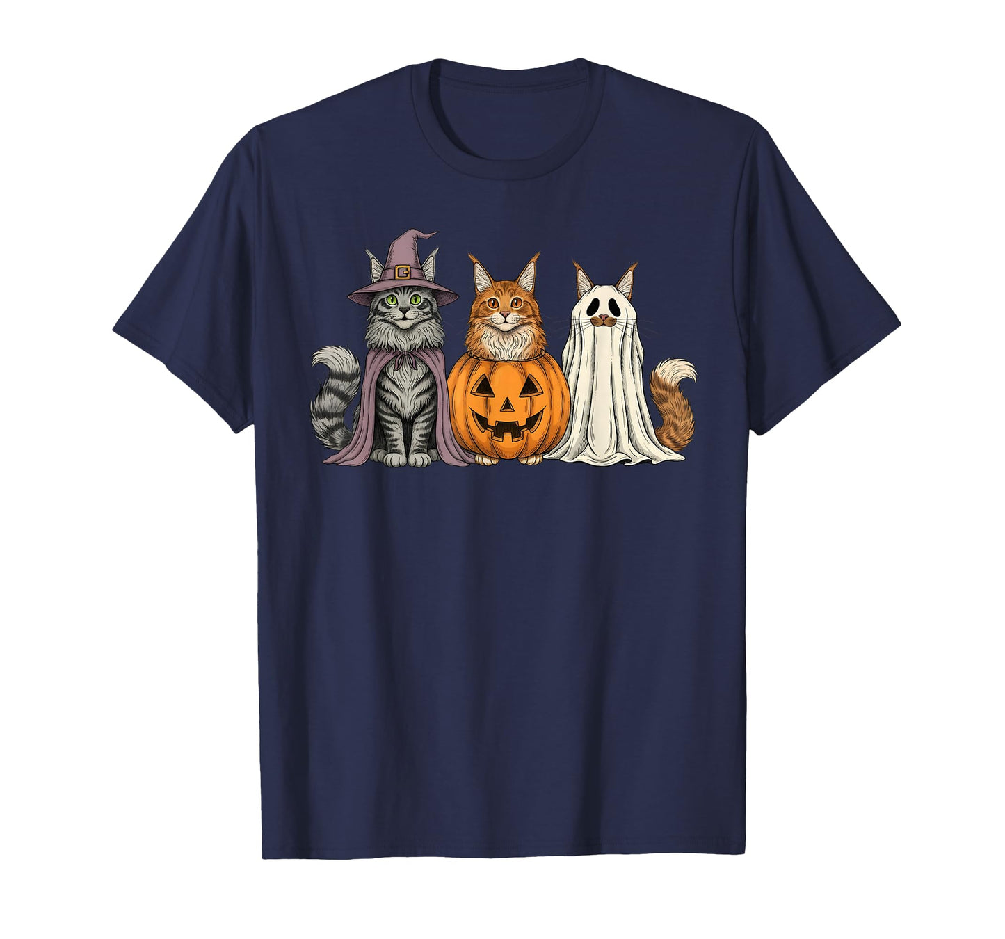 Spooky Ghost Maine Coon Cat Lover Pumpkin Halloween T-Shirt