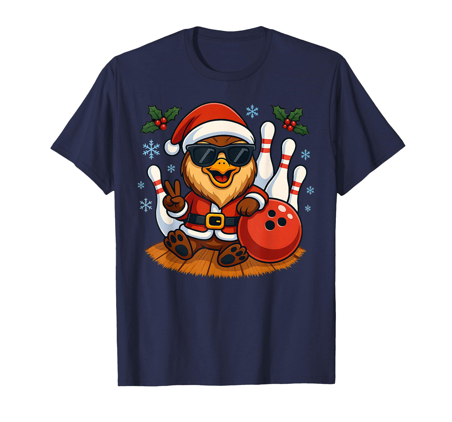 Santa Owl Bowling Christmas Funny Holiday Vibes Men Women T-Shirt