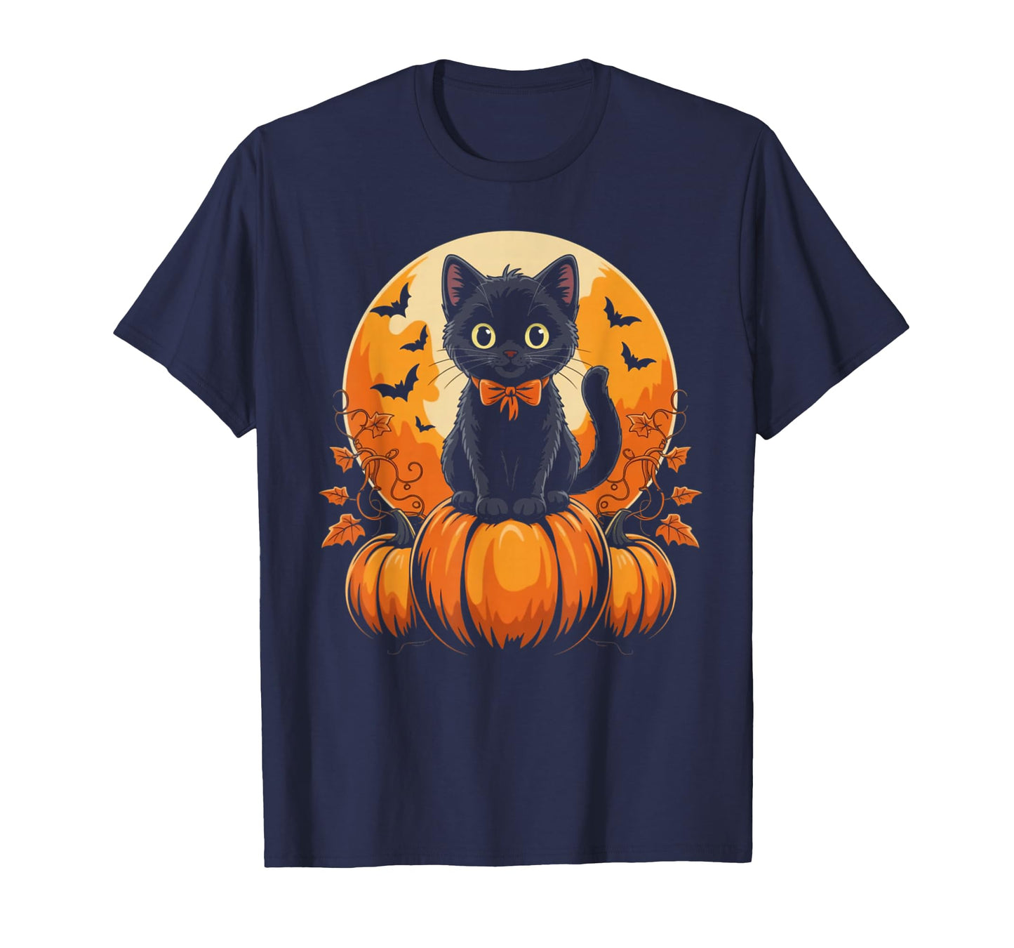 Retro Black Cat Pumpkin Halloween Costume Fall Autumn Gifts T-Shirt