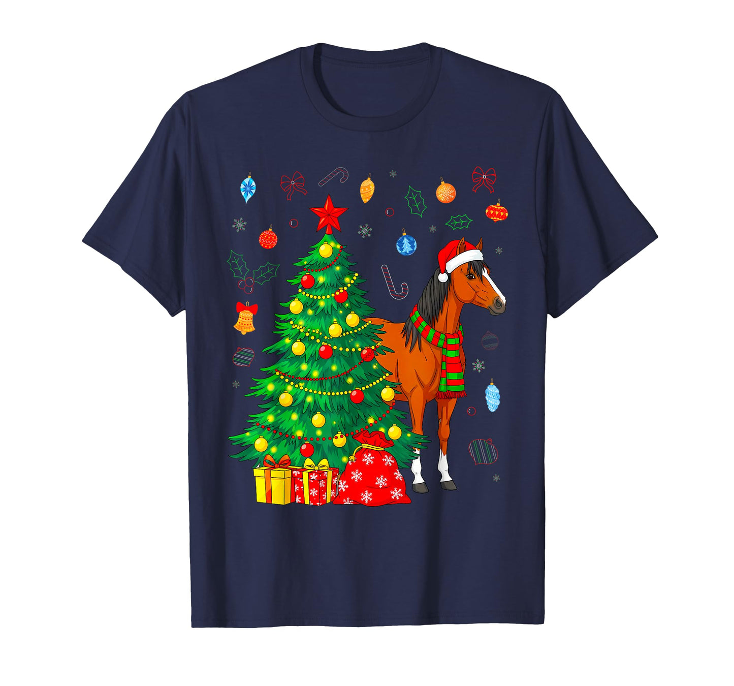 Funny Lover Santa Hat Horse Christmas T-Shirt