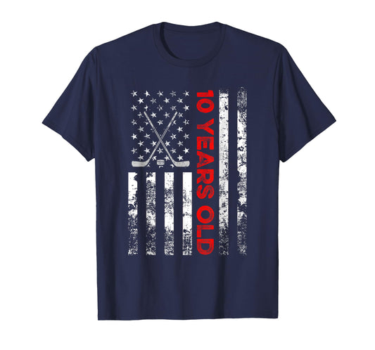 10 Year Old Shirt 10th Birthday USA Flag Hockey Shirt T-Shirt for Women Kids Men
