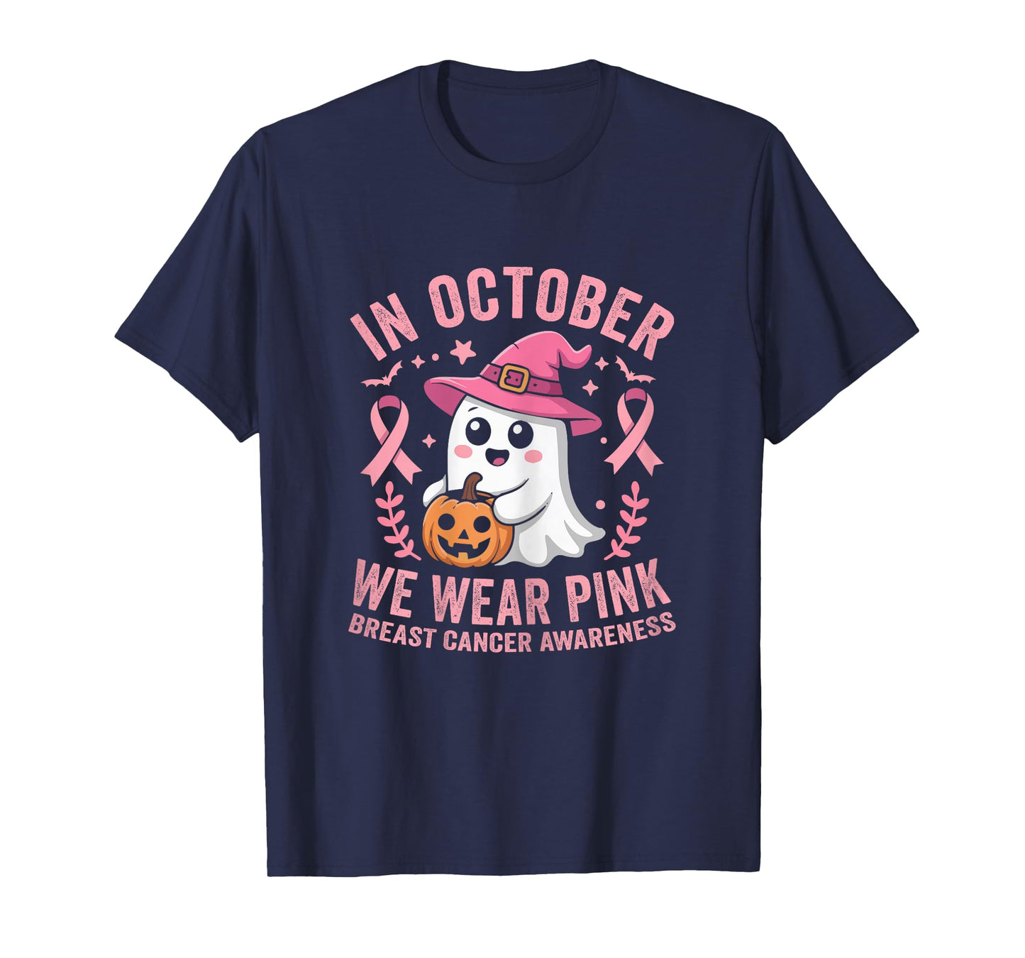 Halloween Ghost We Wear Pink Breast Cancer Awareness Women T-Shirt
