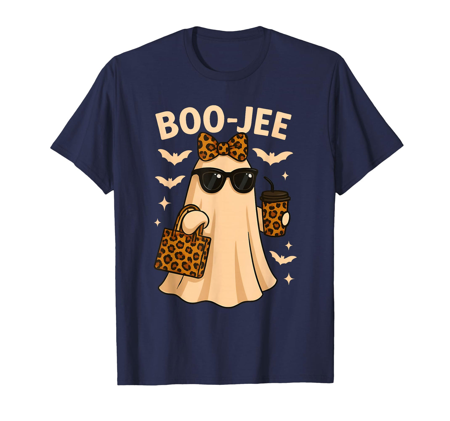 Coquette Leopard Ghost Coffee Boo-JEE Halloween Boujee T-Shirt