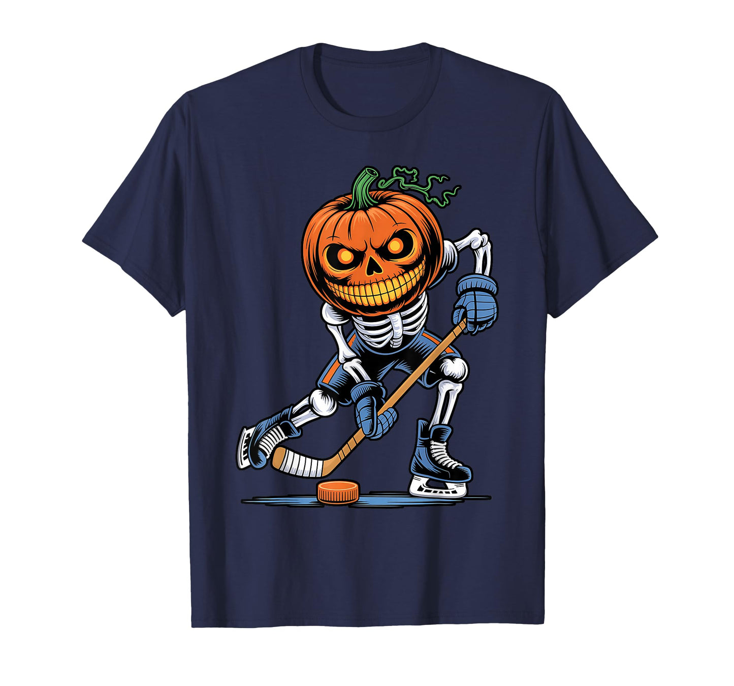 Funny Skeleton Ice Hockey Pumpkin Halloween Mens Boys Kids T-Shirt