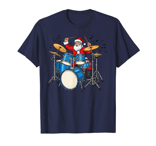 Drumset Christmas Drums Percussion Drum Funny Drummer Santa T-Shirt