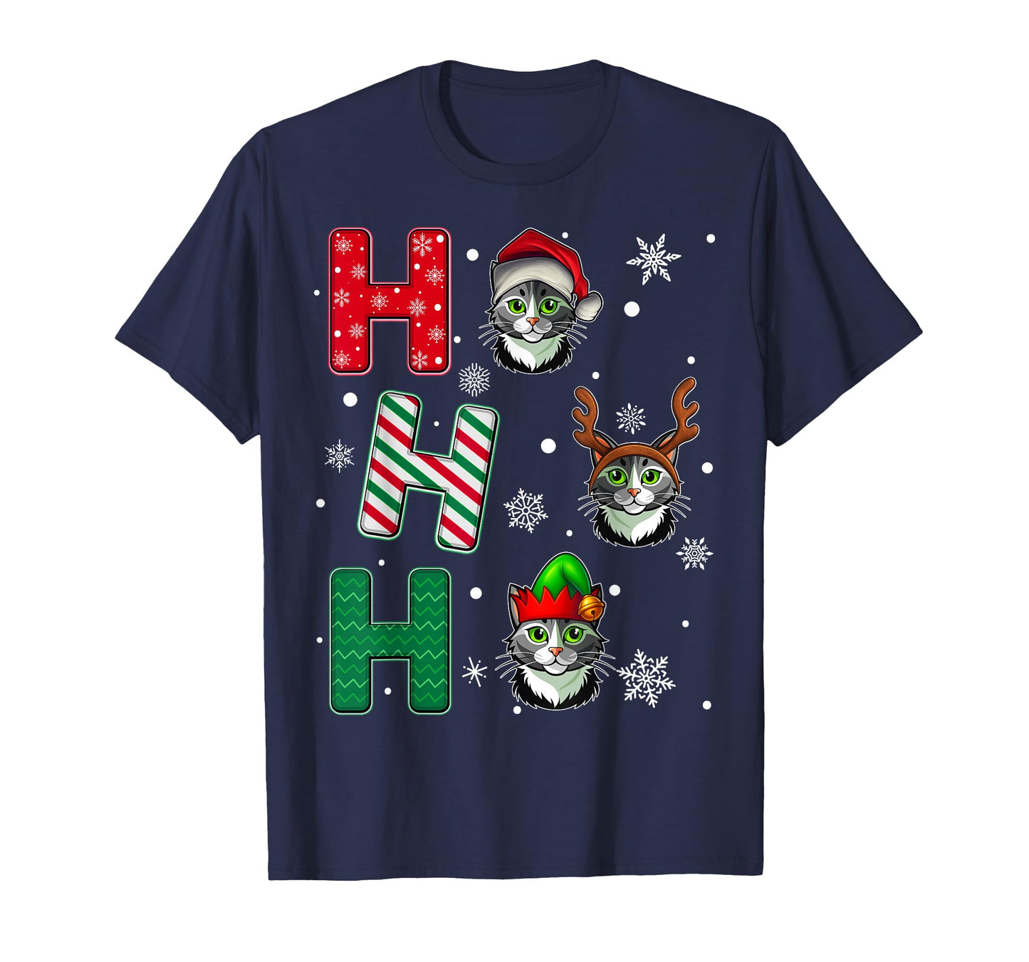 Ho Ho Ho Cat Pet Animal Christmas Santa Elf Xmas T-Shirt