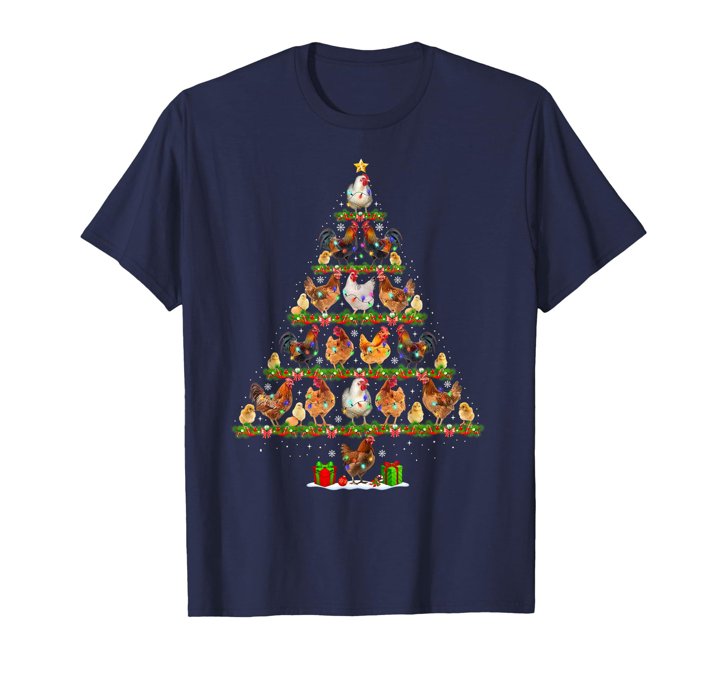 Chicken Christmas Tree Lights Funny Xmas Santa Chicken Lover T-Shirt