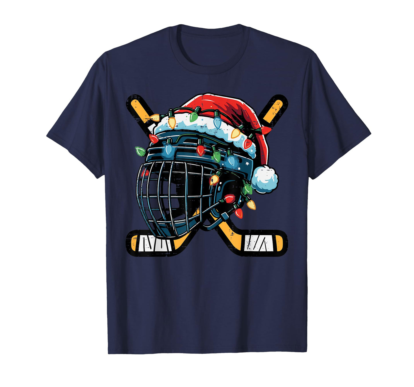 Christmas Ice Hockey Helmet Santa Xmas Men Boys Kids Teen T-Shirt