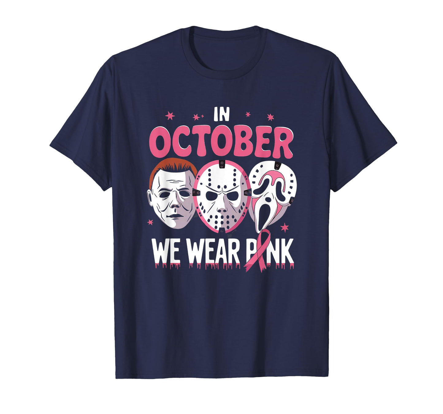 In October We Wear Pink Ghost Halloween Cancer Awareness tee T-Shirt