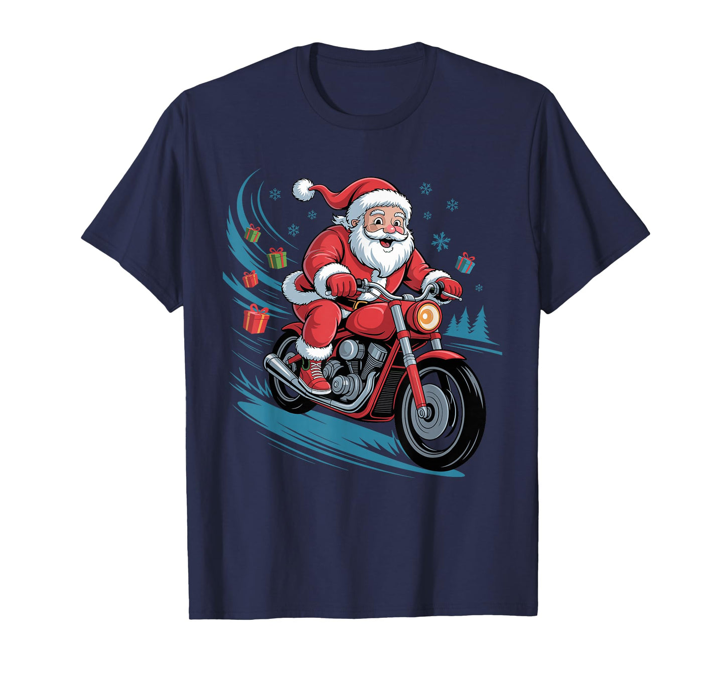Funny Santa Riding Motorcycle Holiday Christmas Xmas Pajama T-Shirt