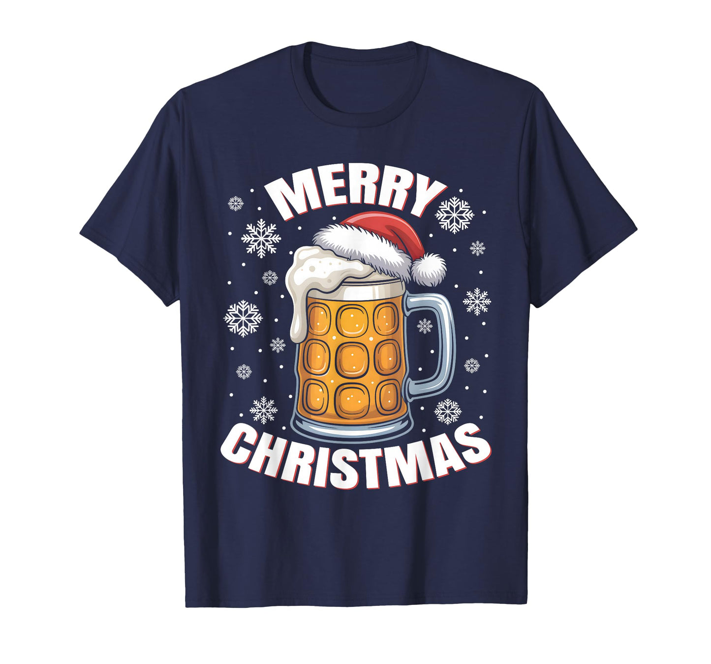 Funny Christmas Pajama Outfit Men Women Beer Mug Santa Hat T-Shirt