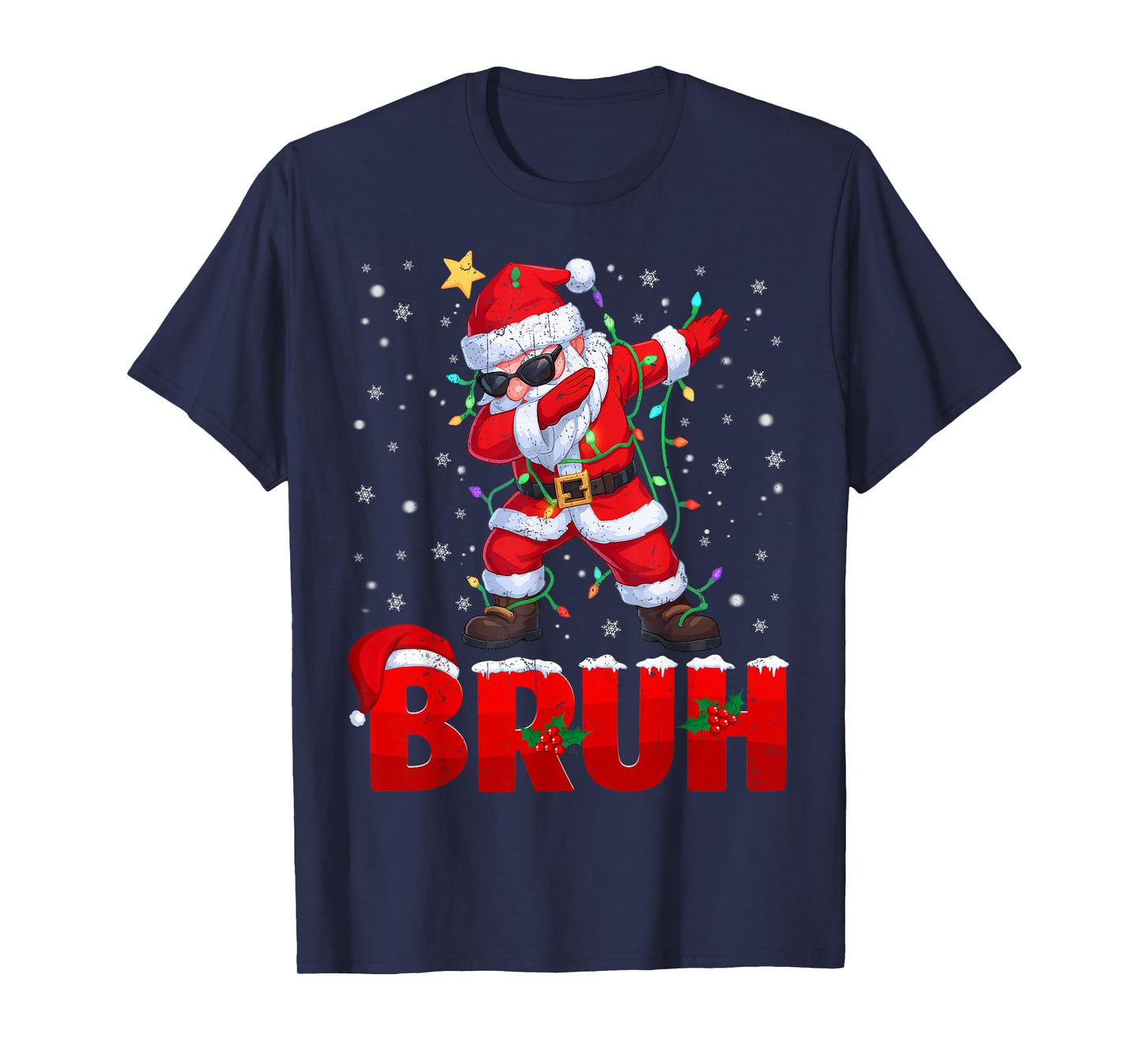 Bruh Dabbing Santa Snowflake Christmas Lights Xmas Mens Boys T-Shirt