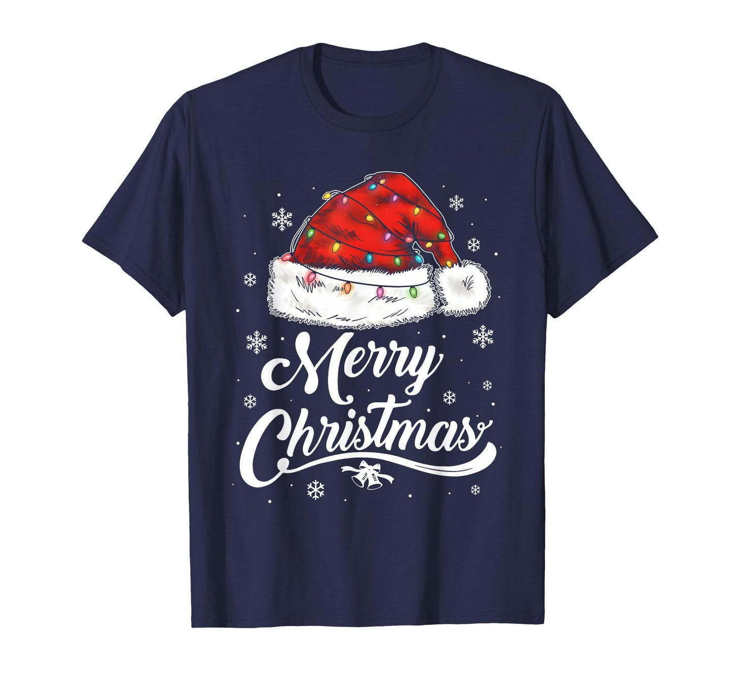 Merry Christmas Lights Red Santa Hat Xmas Family Men Women T-Shirt