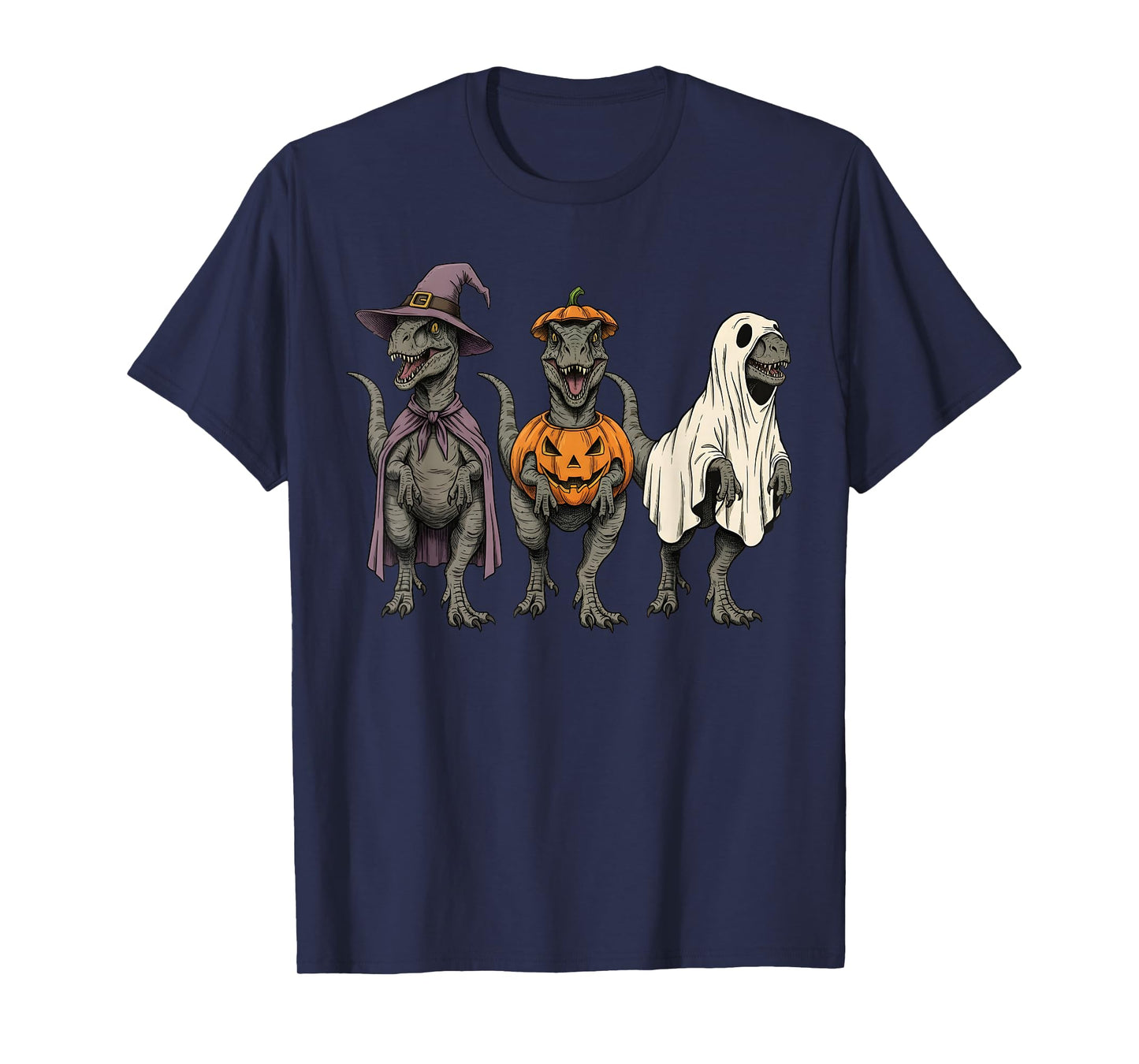 Spooky Ghost Velociraptor Dinosaur Lover Pumpkin Halloween T-Shirt