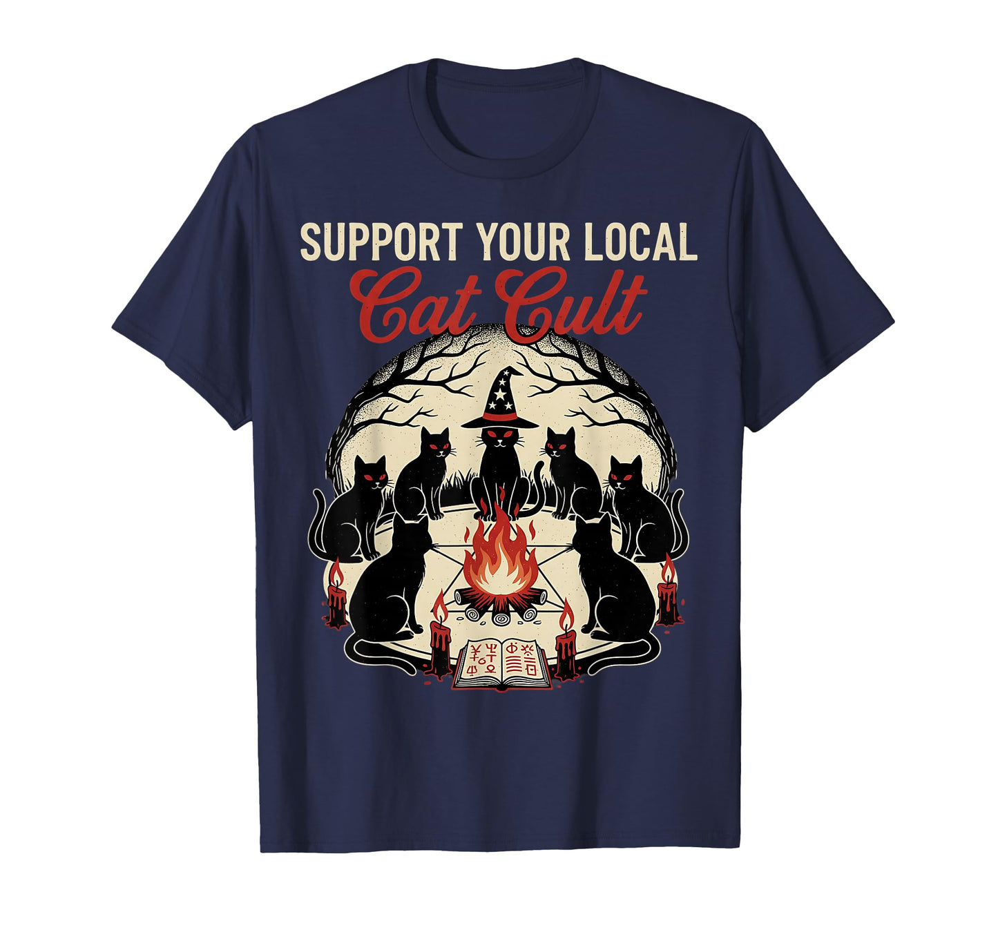 Cat Cult Funny Witches Occult Halloween Spooky Graphic T-Shirt
