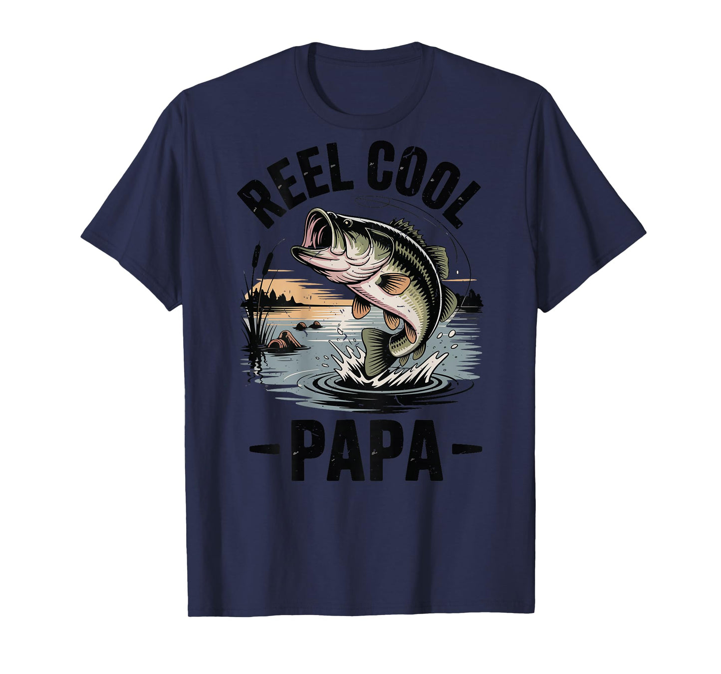 Reel Cool Papa Funny Dad Fishing Gift Son Daughter Bass Fish T-Shirt