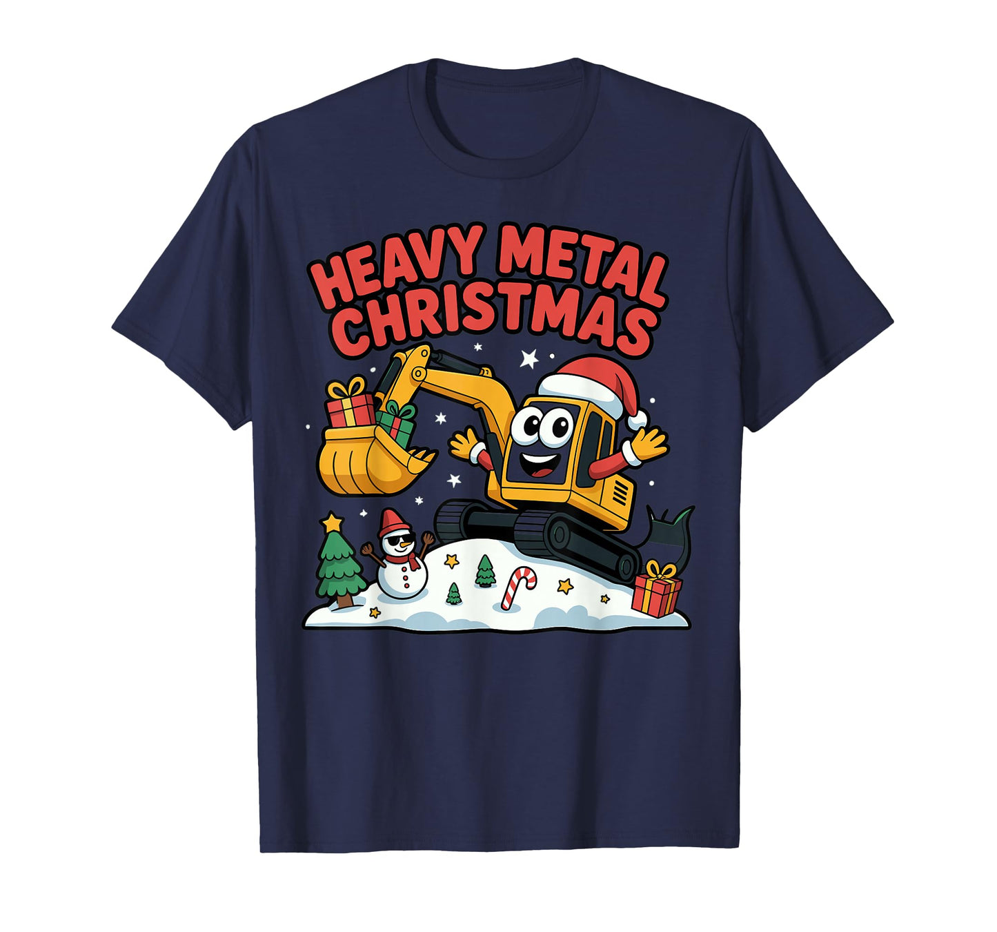 Heavy Metal Christmas Excavator Santa Holiday Design T-Shirt