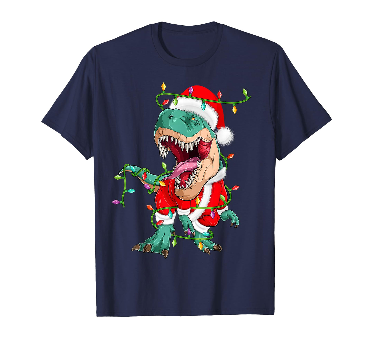 Dinosaur T-Rex Christmas Lights Funny Santa Cute Animal Xmas T-Shirt