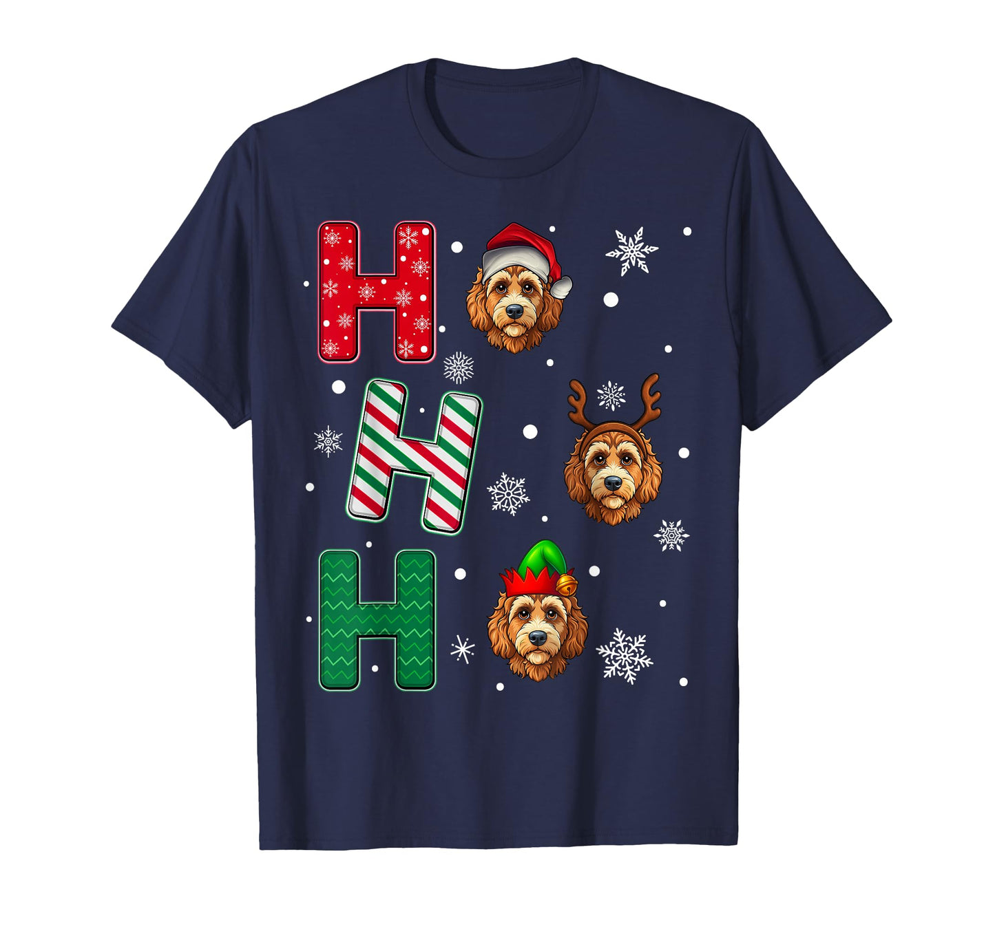 Ho Ho Ho Labradoodle Dog Matching Christmas Santa Elf Xmas T-Shirt