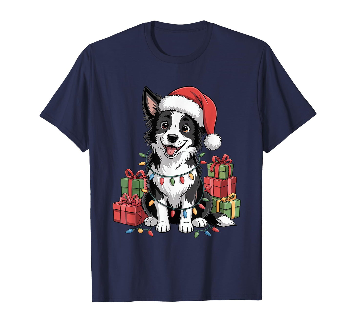 Cute Border Collie Christmas Santa Hat Dog Lovers Holiday T-Shirt