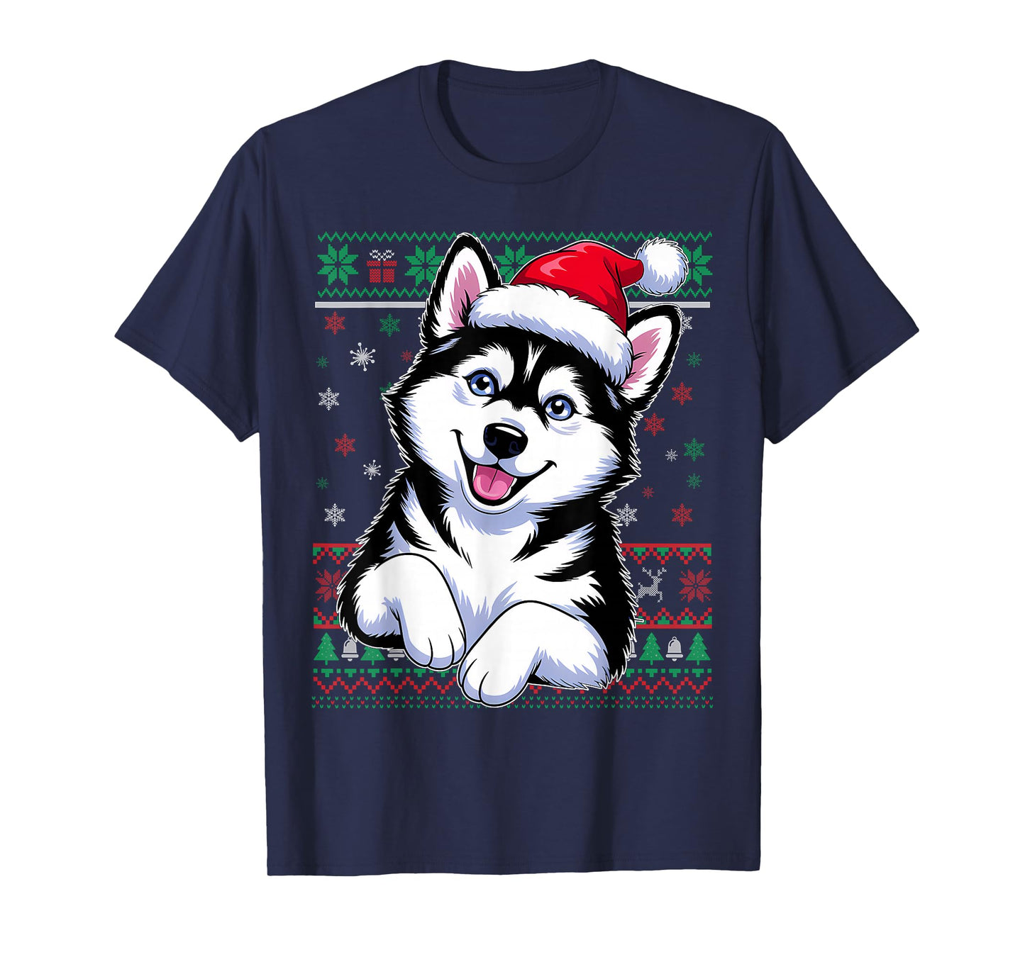 Siberian Husky Ugly Christmas Dog Santa Hat Xmas Boys Kids T-Shirt