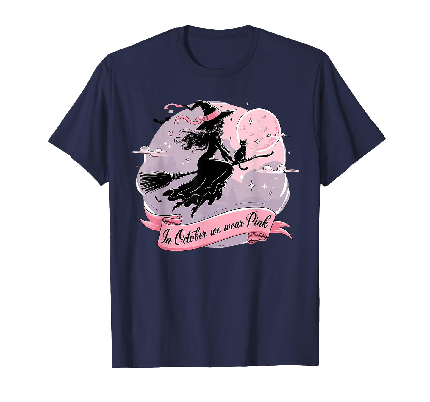 in October We Wear Pink Witch Breast Cancer T-Shirt
