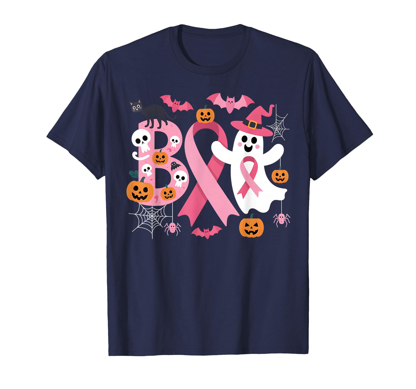 Boo Halloween Pumpkin Pink Ribbon Witch Breast Cancer T-Shirt