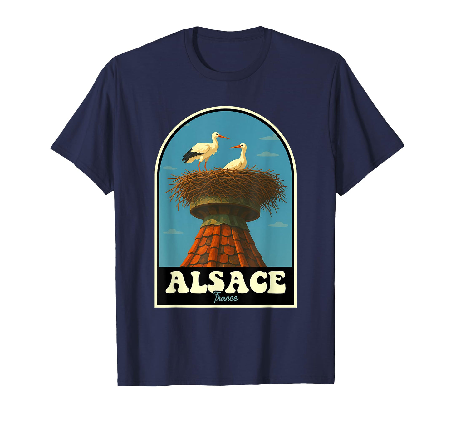 Alsace France Stork Nest Vintage Travel Art T-Shirt