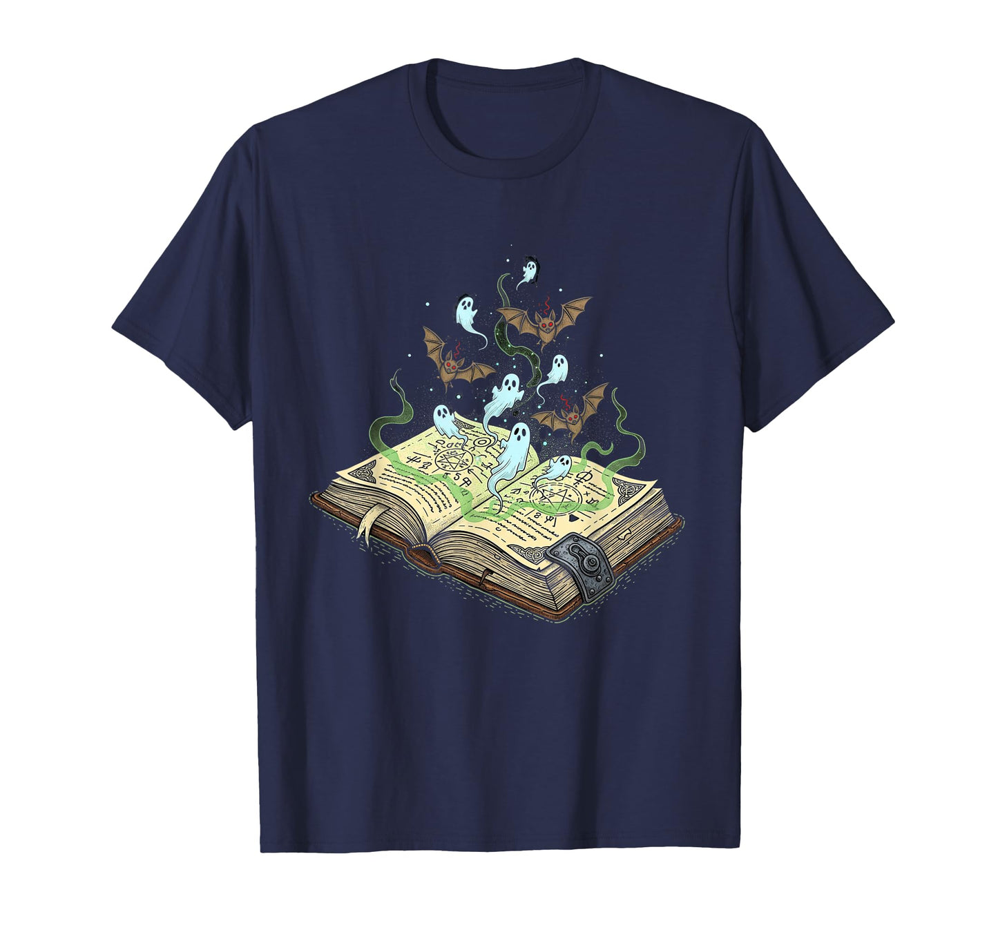 Magic Spellbook Summoning Ghosts and Bats Halloween Women T-Shirt