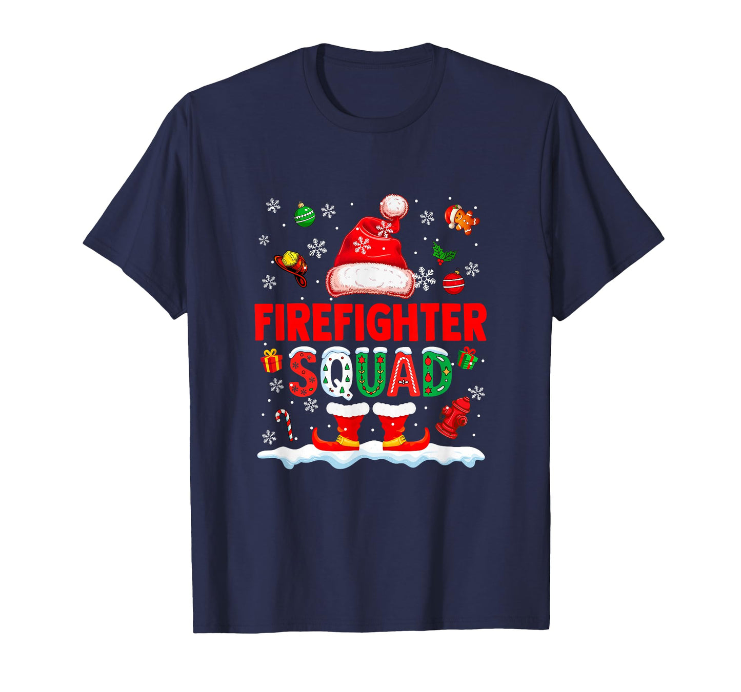 Firefighter Squad Men Job Christmas Santa Costume Bow Tie T-Shirt