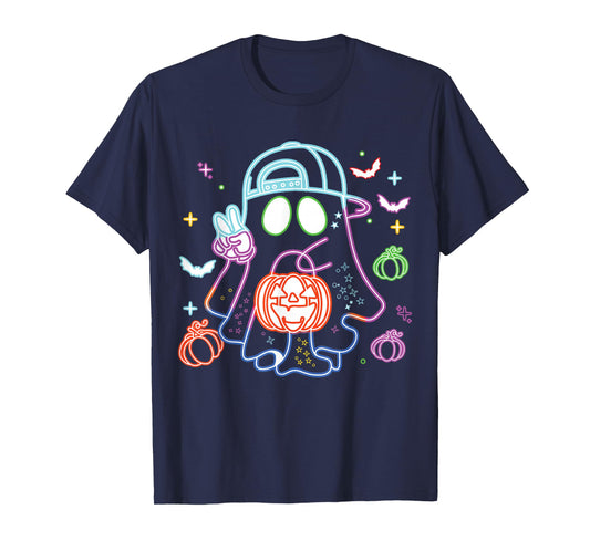 Boo Ghost Spooky Season Boys Kids Glow in Halloween Night T-Shirt