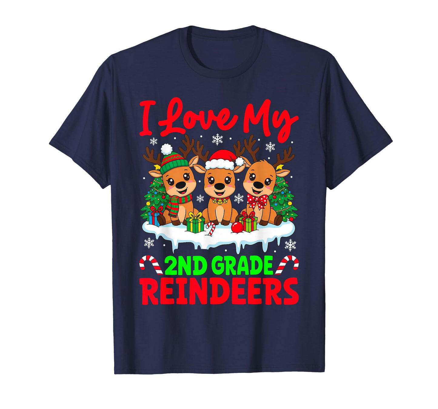 I Love My 2nd Grade Reindeers Three Reindeer Teacher Xmas T-Shirt