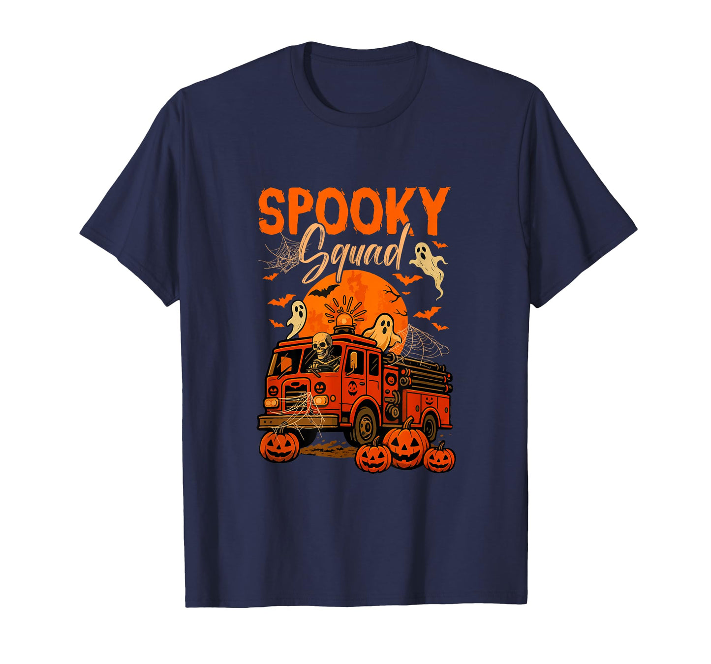 Spooky Halloween Squad Skeleton Driving Firetruck Horror Boo T-Shirt