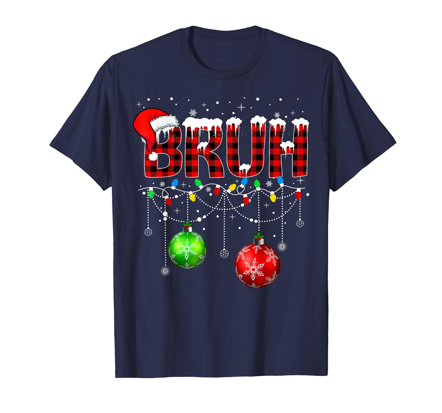 Bruh Funny Christmas Red Plaid Teens Boys Kids Xmas Pajamas T-Shirt