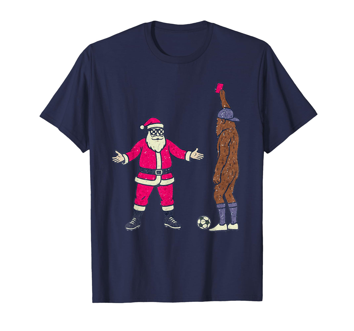 Santa Sasquatch Playing Soccer Christmas Funny Xmas Holiday T-Shirt