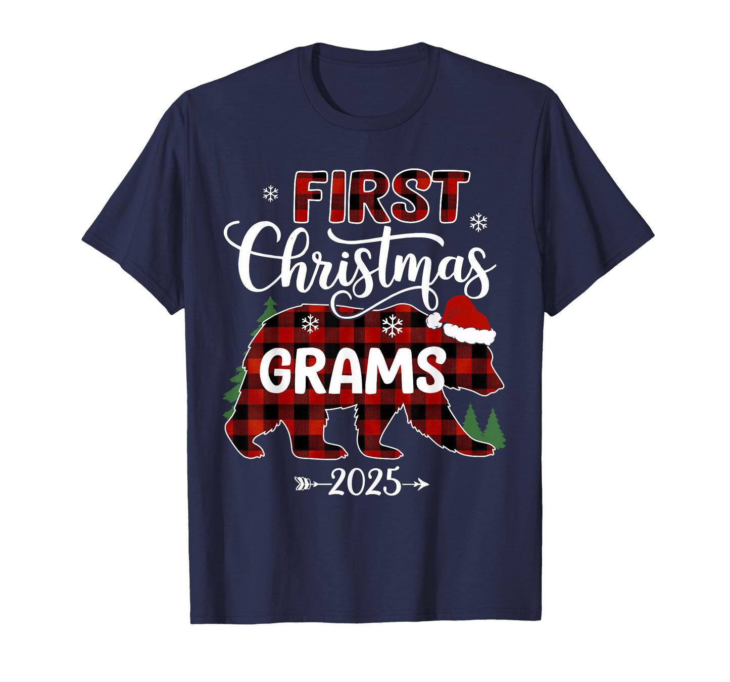 Pregnancy First Christmas Grams Red Plaid Bear Santa 2025 T-Shirt