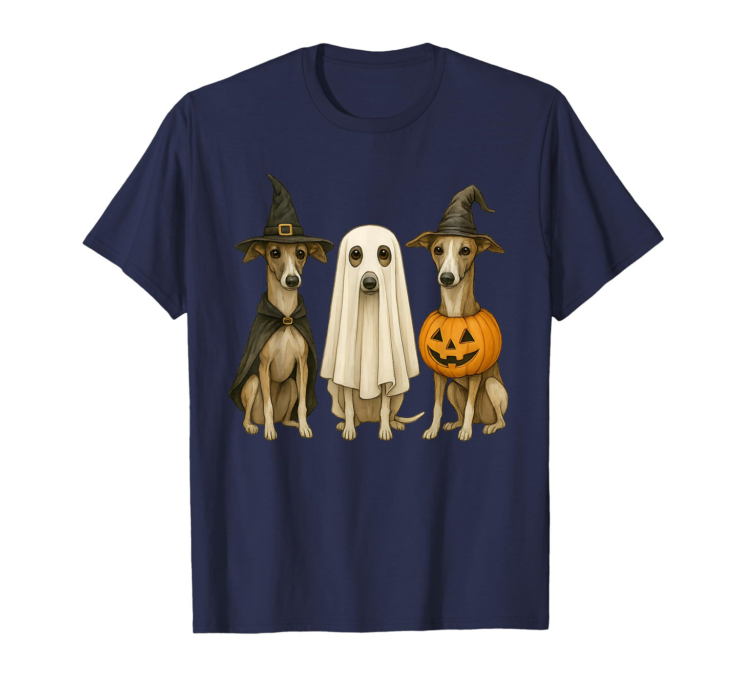Whippet Halloween Greyhound Dog Iggy Witch Ghost Pumpkin T-Shirt