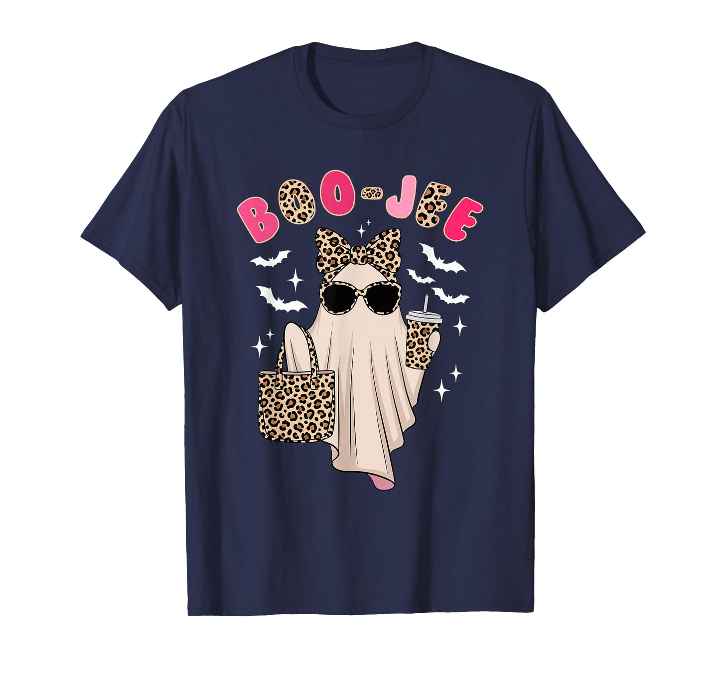Coquette Leopard Ghost Coffee Boo-JEE Halloween Boujee Ghost T-Shirt