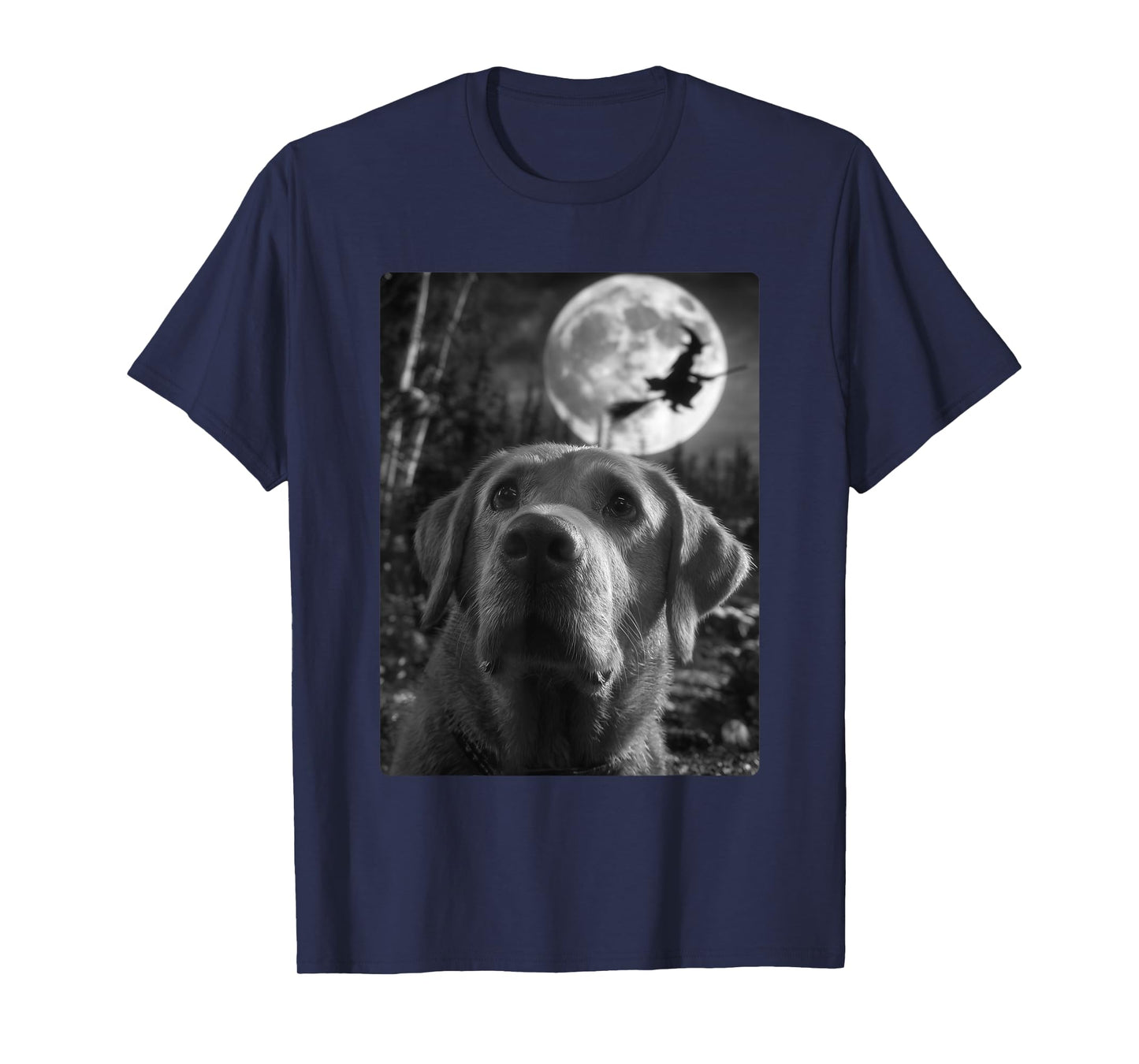 Funny Labrador Selfie Full Moon Flying Witch Halloween Dog T-Shirt