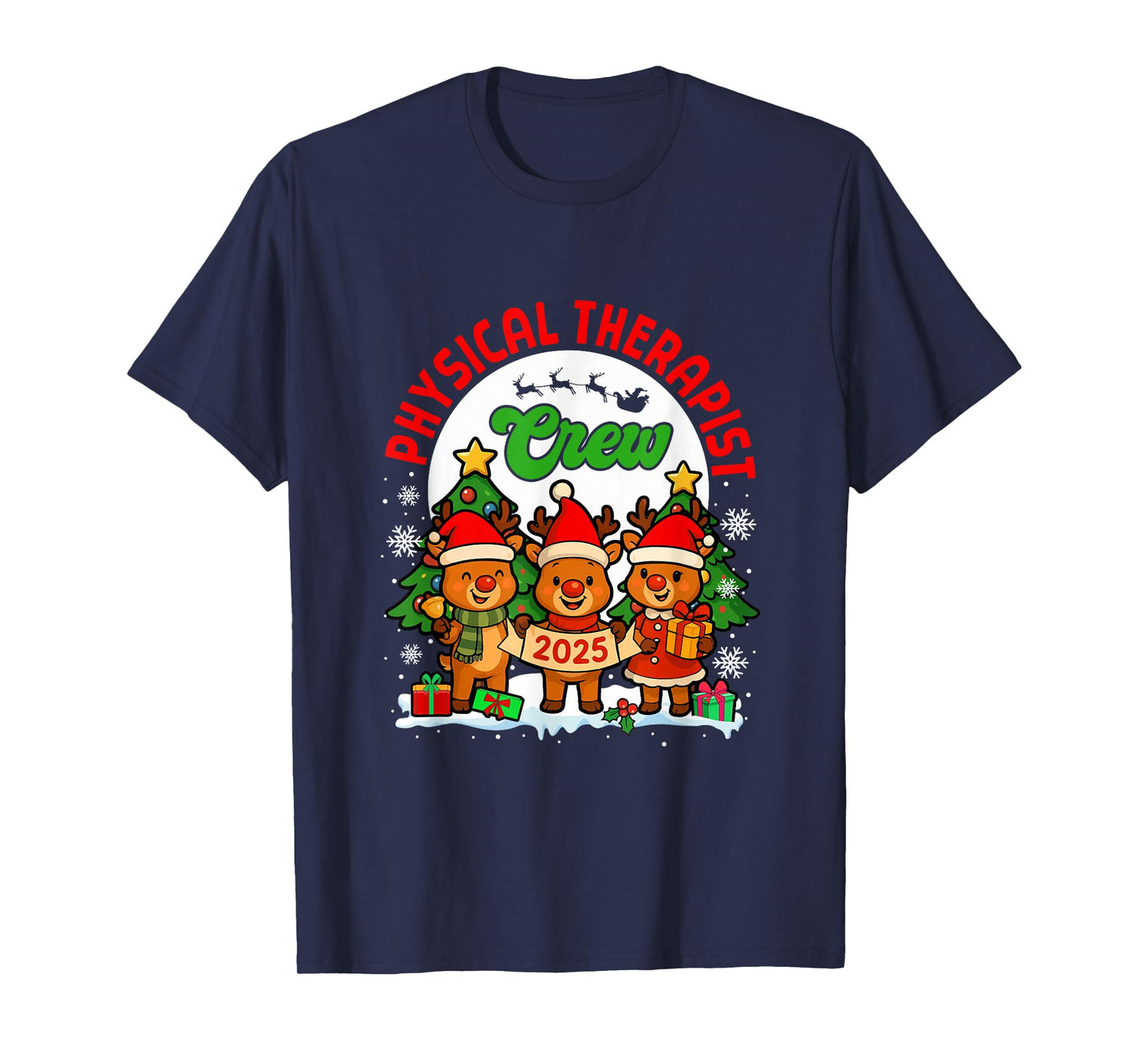 Physical Therapist Crew 2025 Xmas Three Santa Reindeer T-Shirt