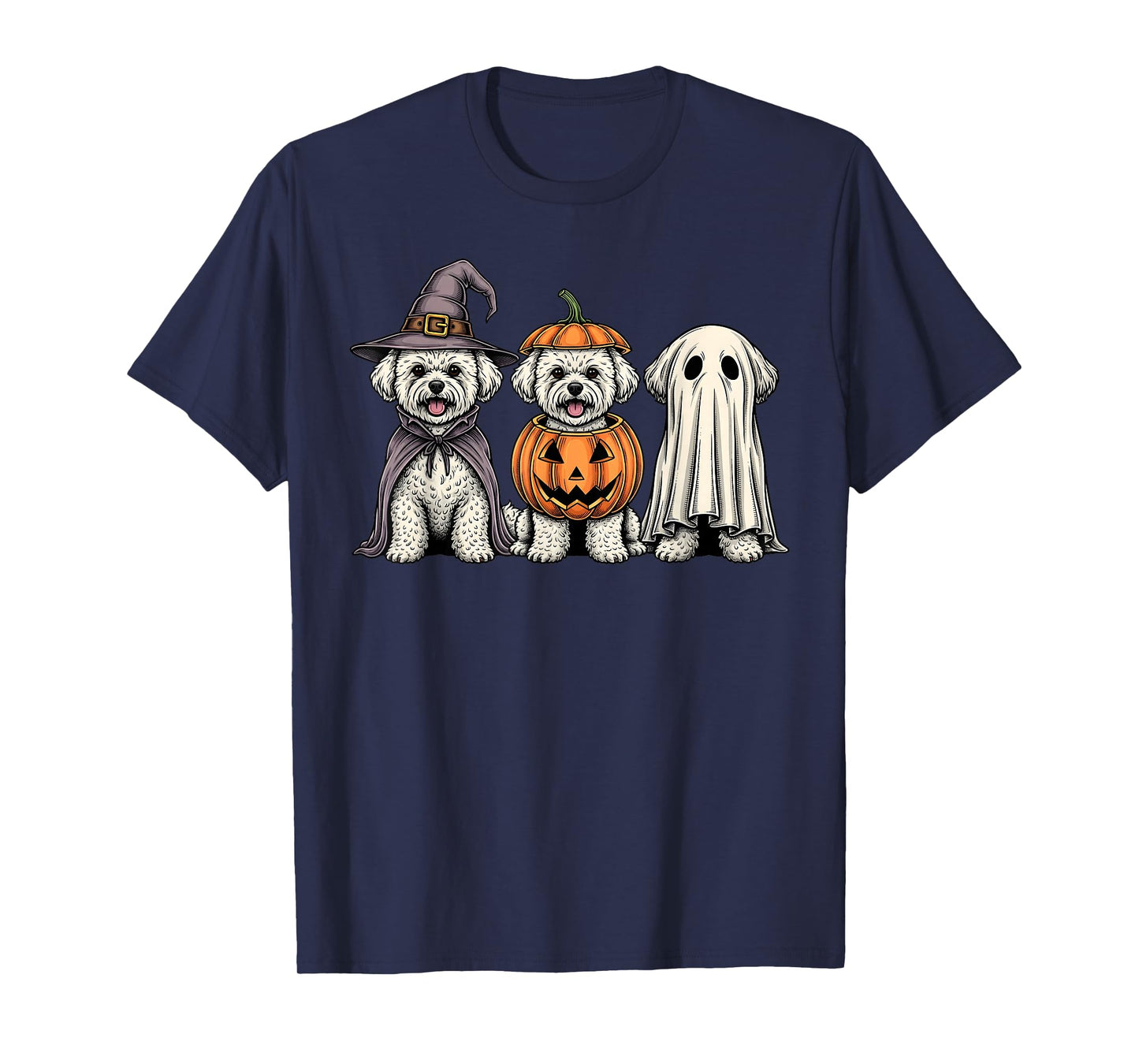 Spooky Ghost Bichon Frise Pumpkin Halloween Dog Lover T-Shirt