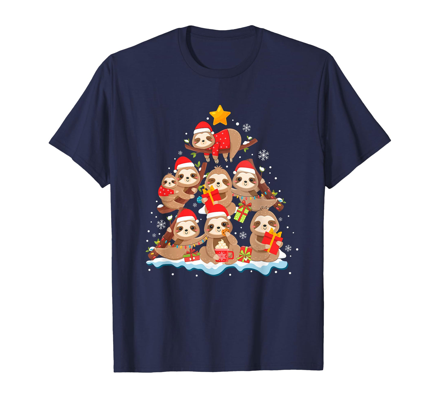 Sloth Christmas Tree Lights Funny Xmas Family Men Women T-Shirt