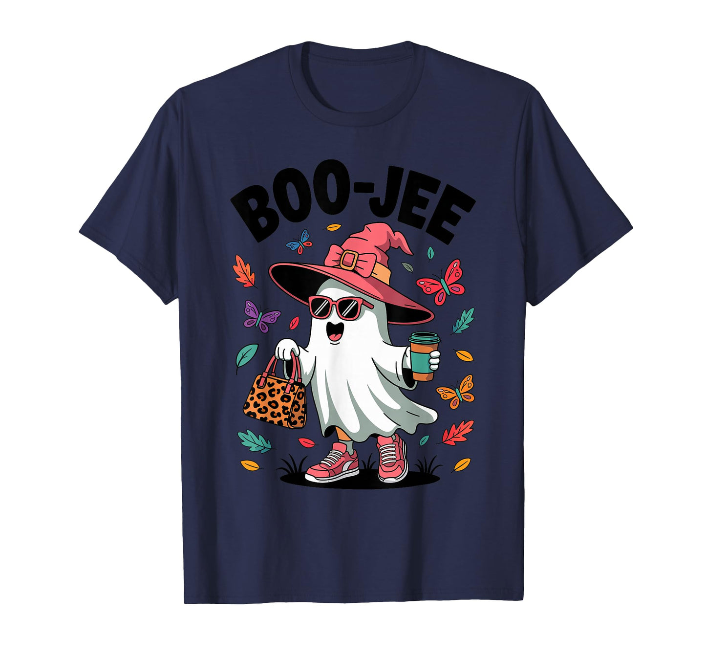 Ghost Boo-JEE Leopard Halloween Women Girls Coffee Lovers T-Shirt